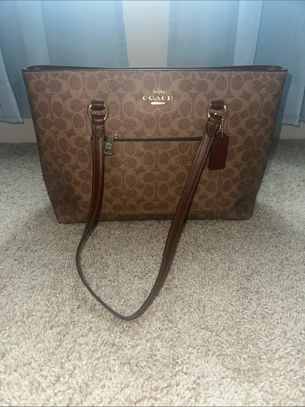 Coach Brown Signature Canvas Tote with Leather Trim